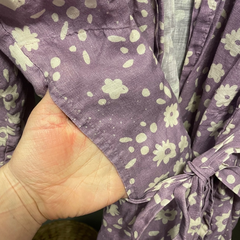 Bimby and Roy Purple Floral Linen Robe OS - Picture 3 of 4